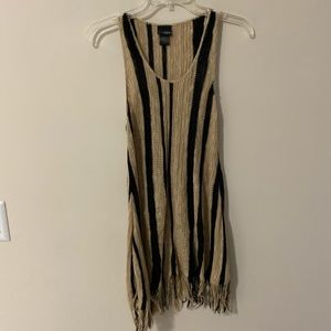 Black & Tan Striped Tank with Fringe